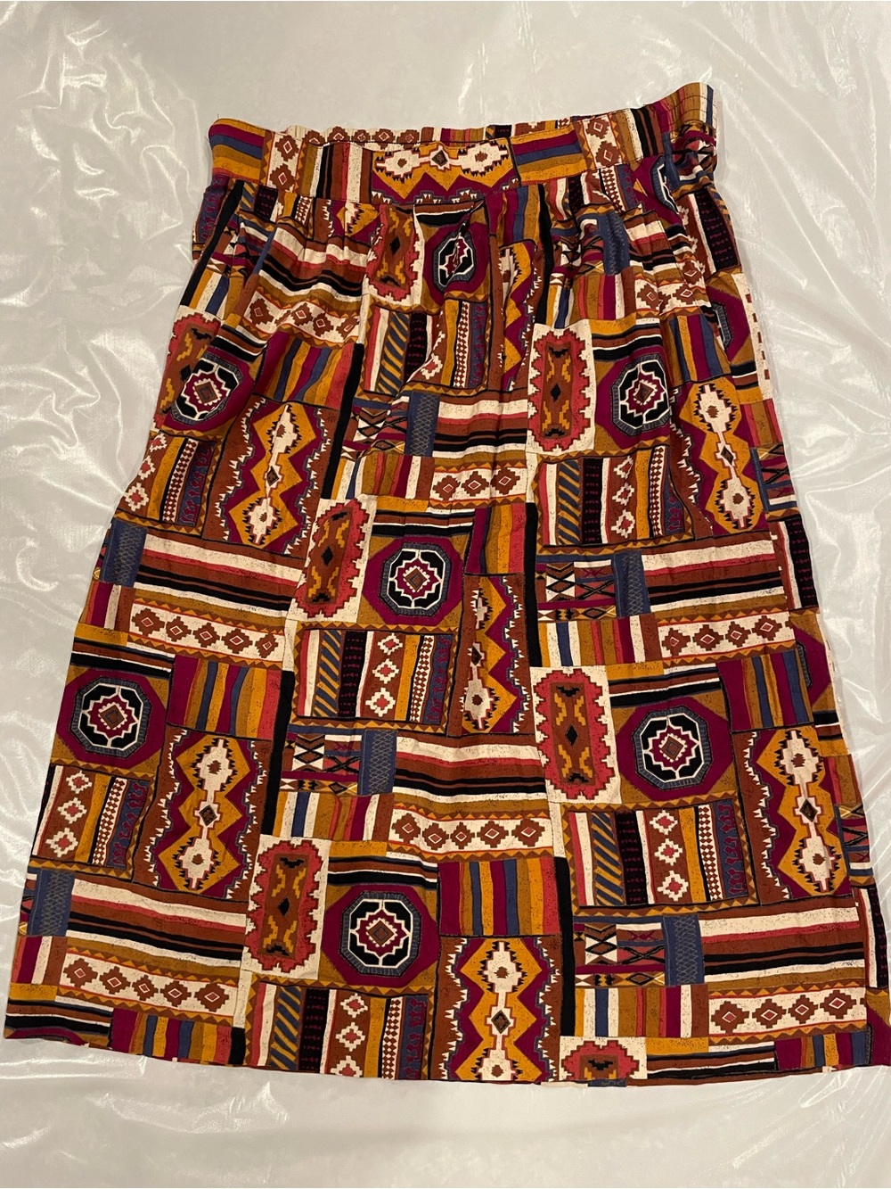 Boho Patchwork Print A-Line Skirt in Multi-Color